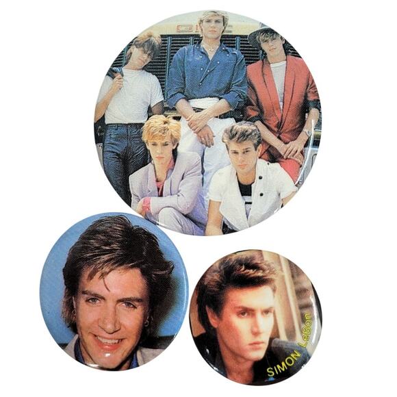 Vintage Duran Duran 80s Pin Trio Music Button Set Iconic Band Merch - Picture 1 of 7